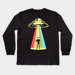 Alien Grey Rainbow Abduction Kids Long Sleeve T-Shirt